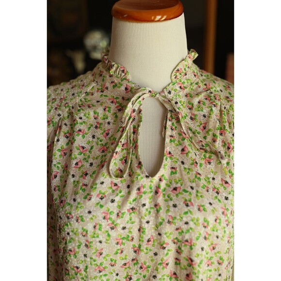 Cupcakes and Cashmere Pink Floral Print Ruffle Tie-Neck Long Sleeve Top, Size L - Picture 7 of 15